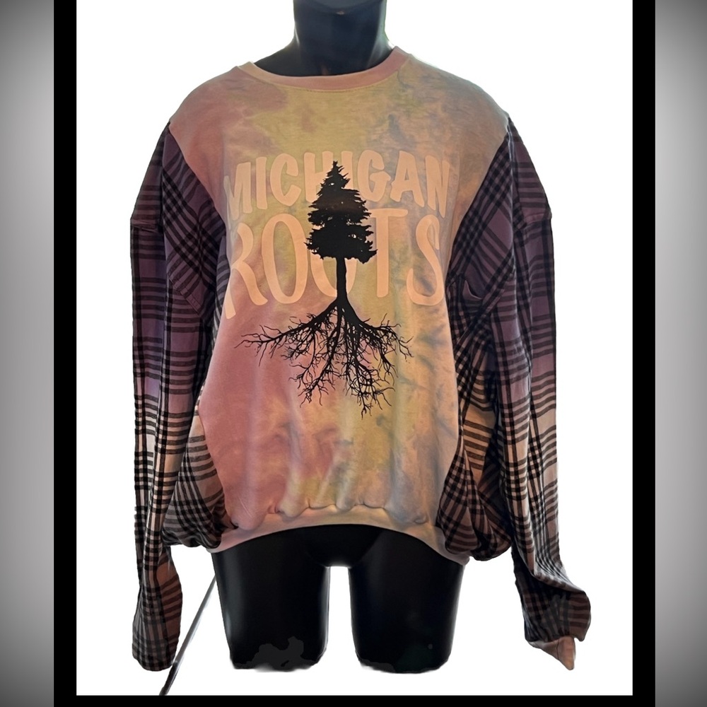1:1 New Custom Flannel Sweat Shirt. Purple Ombré Black/White. Fits up to a Lrg